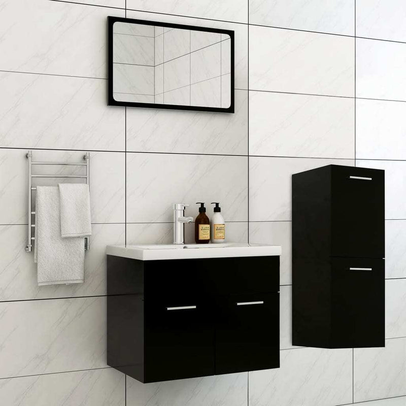 Bathroom Furniture Set Black Engineered Wood