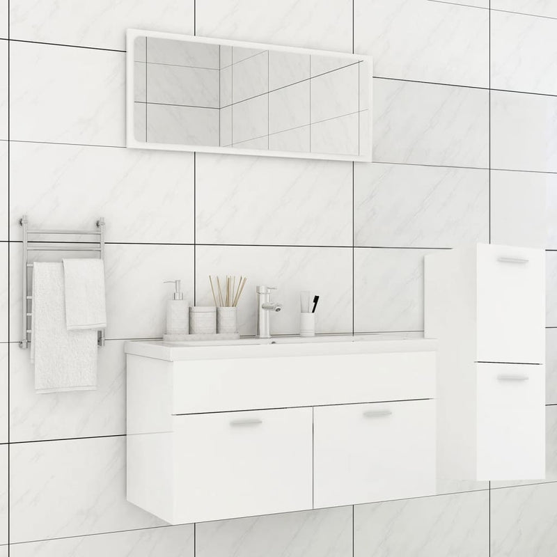 Bathroom Furniture Set High Gloss White Engineered Wood