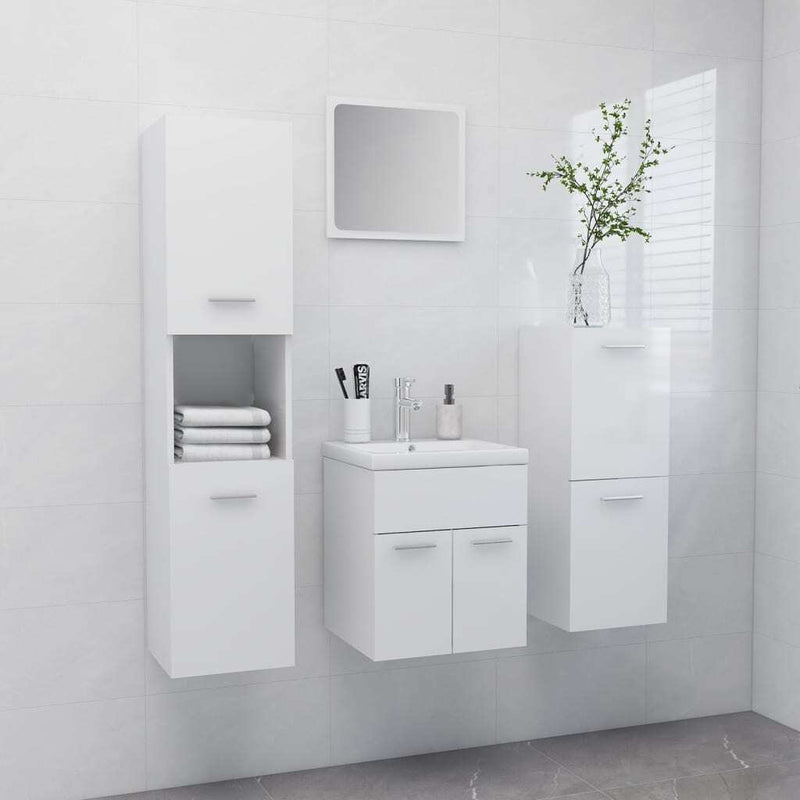 Bathroom Furniture Set High Gloss White Engineered Wood