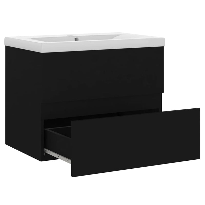 Sink Cabinet with Built-in Basin Black Engineered Wood