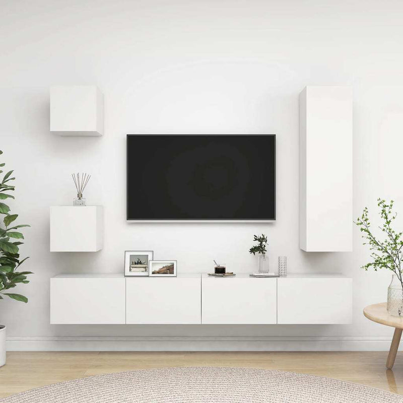 5 Piece TV Cabinet Set White Engineered Wood