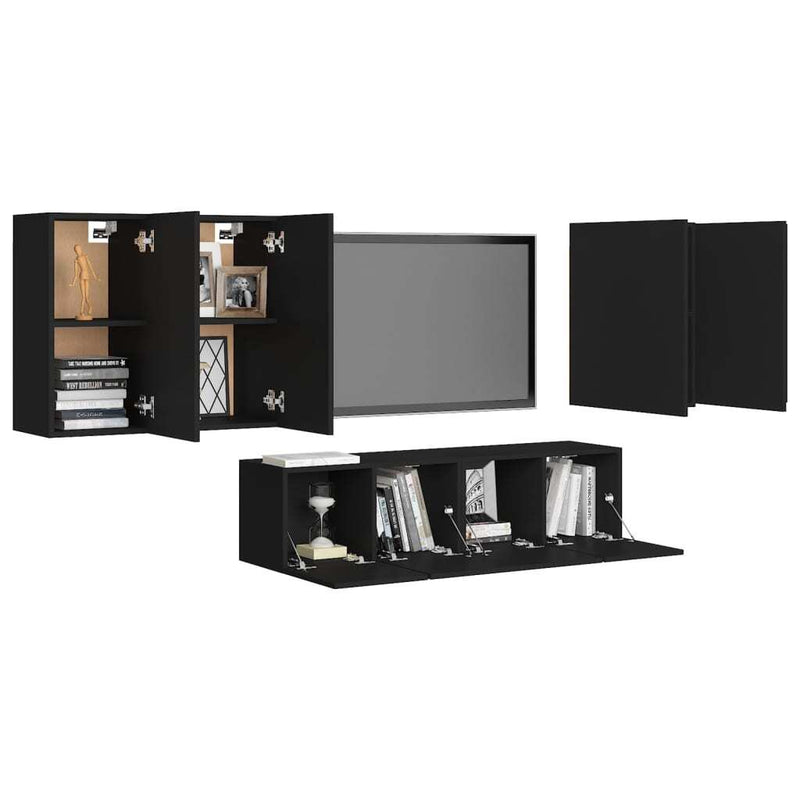 6 Piece TV Cabinet Set Black Engineered Wood