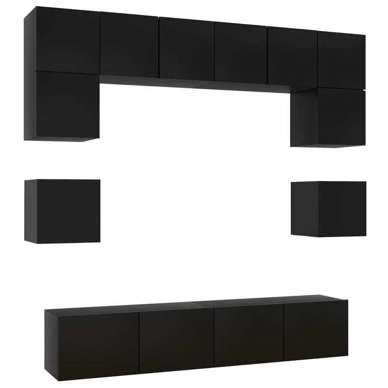 8 Piece TV Cabinet Set Black Engineered Wood