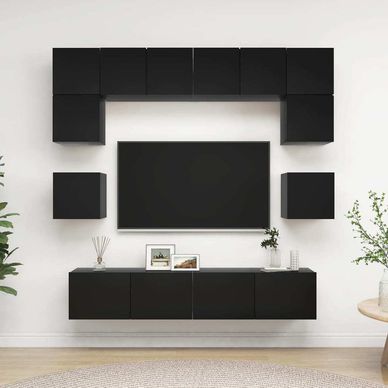 8 Piece TV Cabinet Set Black Engineered Wood