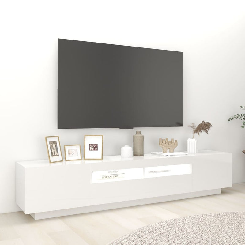 TV Cabinet with LED Lights High Gloss White 200x35x40 cm