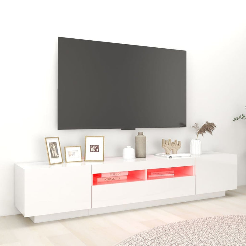 TV Cabinet with LED Lights High Gloss White 200x35x40 cm