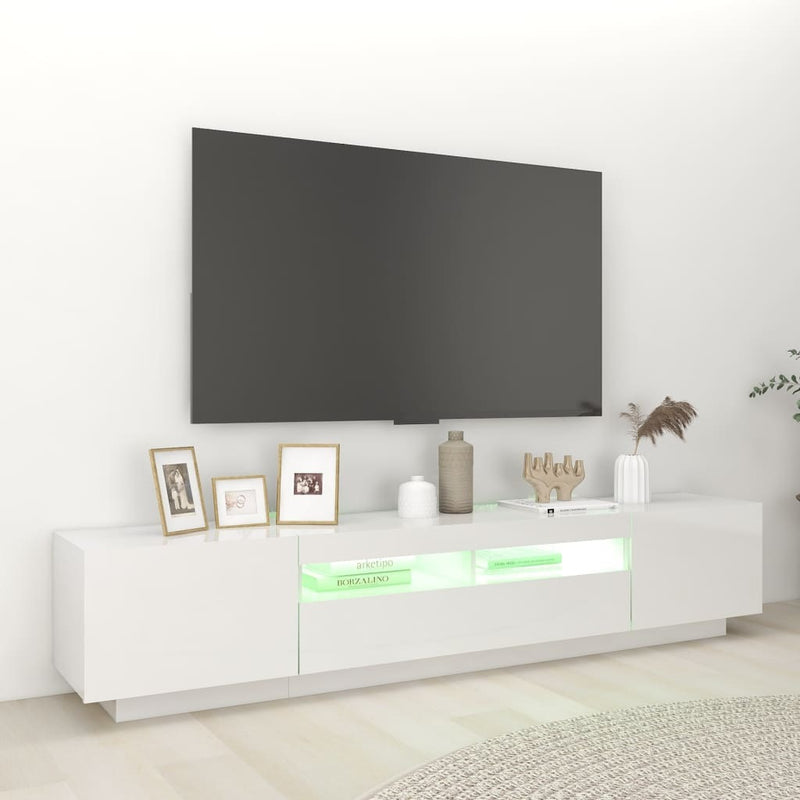 TV Cabinet with LED Lights High Gloss White 200x35x40 cm