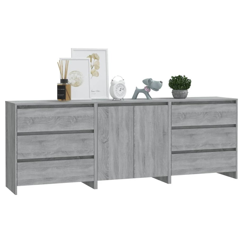 3 Piece Sideboard Grey Sonoma Engineered Wood