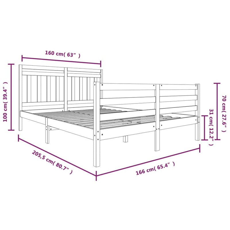 3100664  Bed Frame without Mattress Solid Wood 160x200 cm (810440+814104)