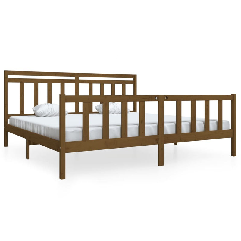 3100981  Bed Frame without Mattress Honey Brown Solid Wood 200x200 cm (810105+814117)