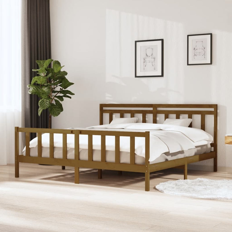 3100981  Bed Frame without Mattress Honey Brown Solid Wood 200x200 cm (810105+814117)