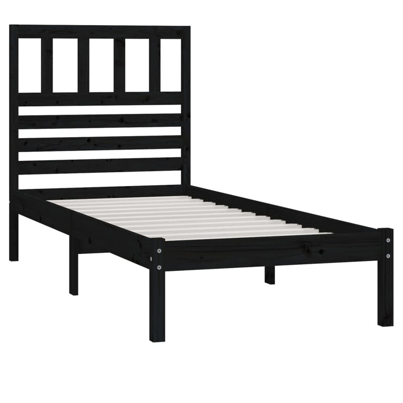 Bed Frame without Mattress Black Solid Wood Pine 100x200 cm