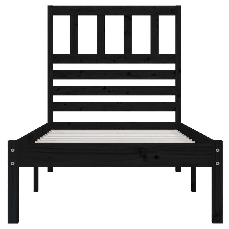 Bed Frame without Mattress Black Solid Wood Pine 100x200 cm