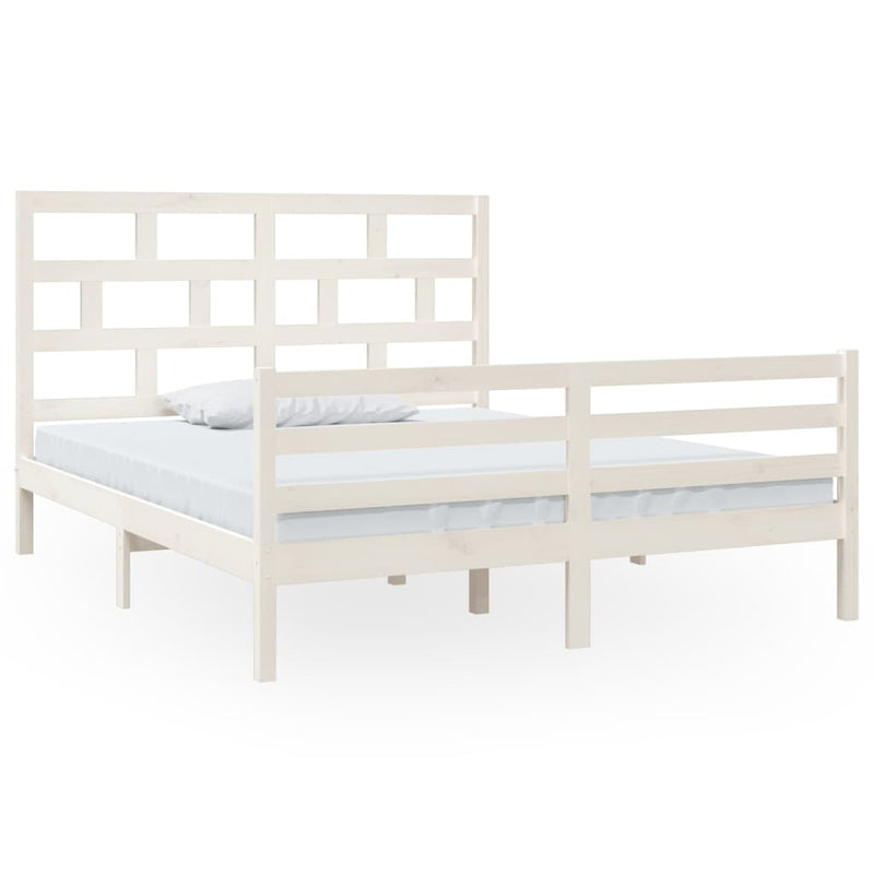 3101294  Bed Frame without Mattress White Solid Wood 160x200 cm (810441+814205)