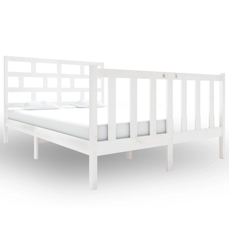 Bed Frame without Mattress White Solid Wood Pine Small Double