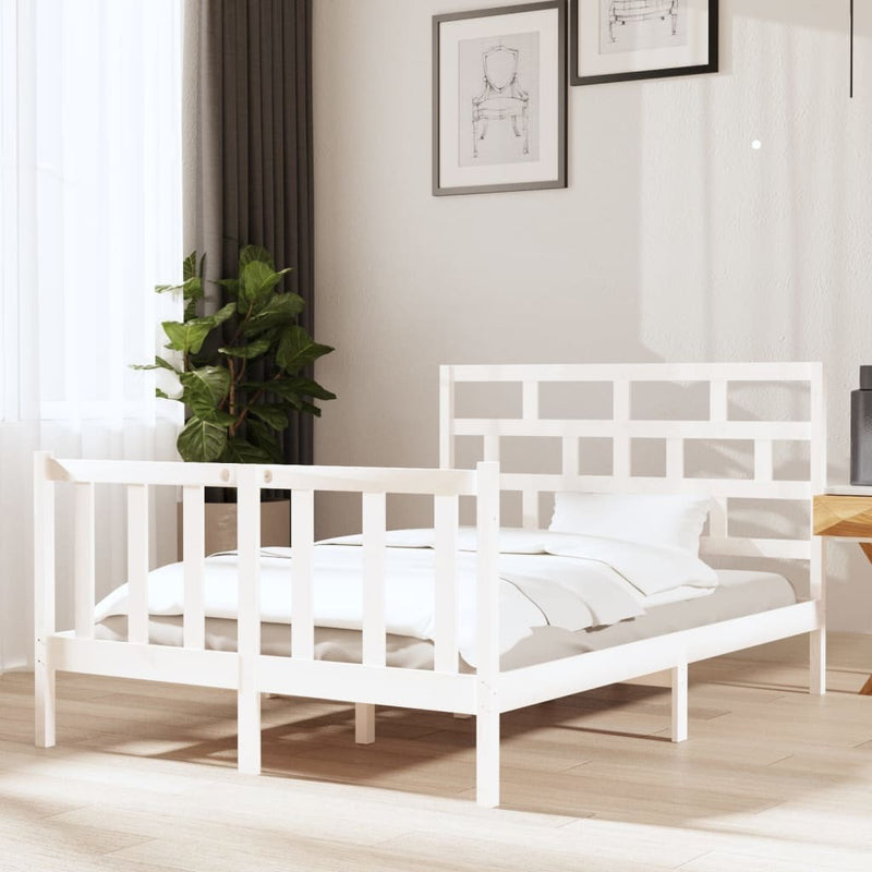 Bed Frame without Mattress White Solid Wood Pine Small Double