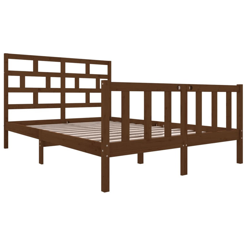 Bed Frame without Mattress Honey Brown Solid Wood Pine King Size