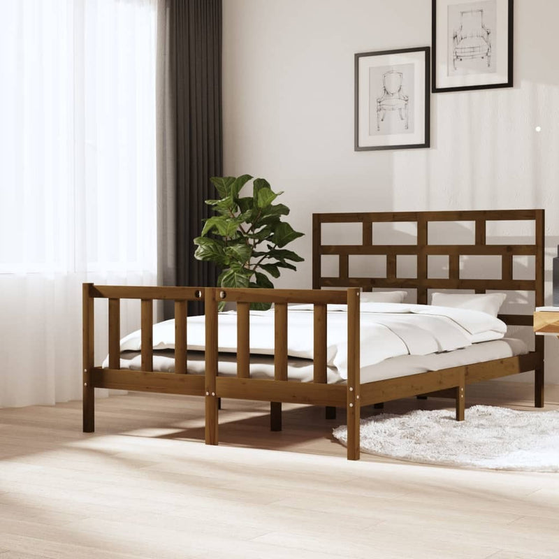 Bed Frame without Mattress Honey Brown Solid Wood Pine King Size