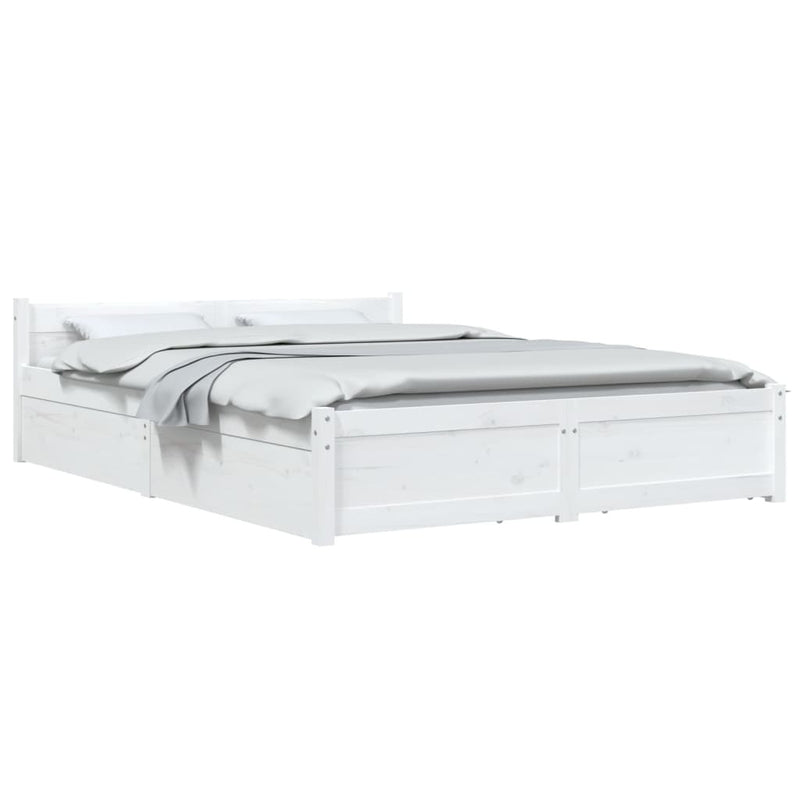 Bed Frame without Mattress with Drawers White King Size