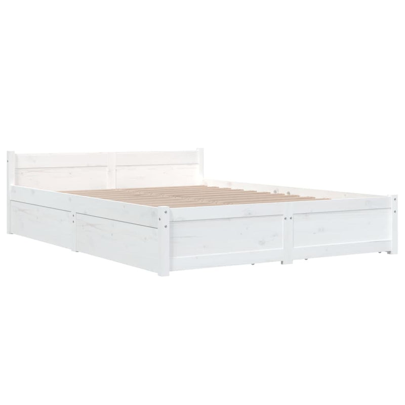 Bed Frame without Mattress with Drawers White King Size