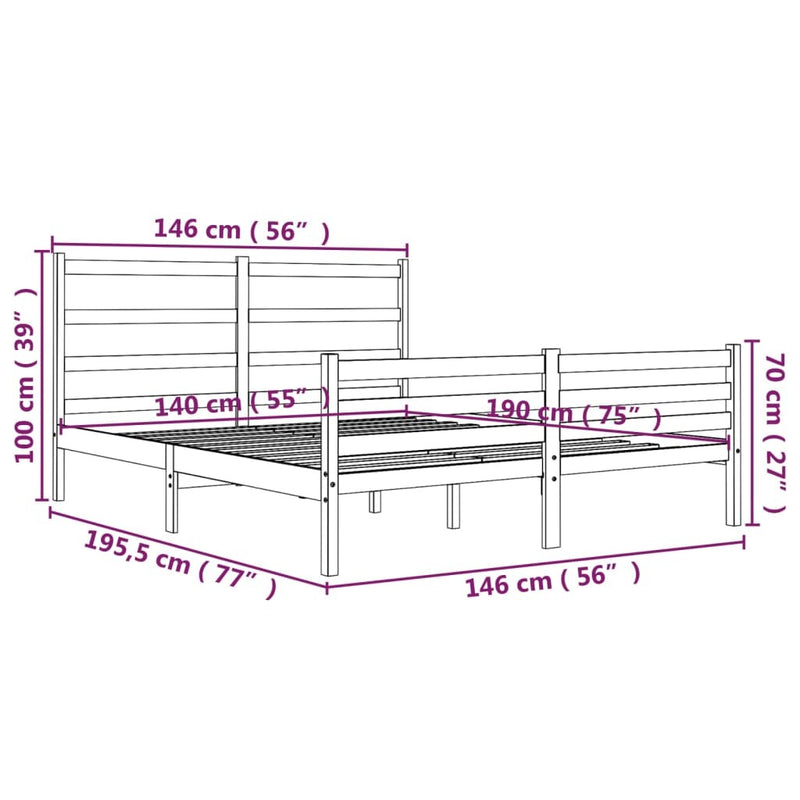 Bed Frame without Mattress Solid Wood Pine 140x190 cm