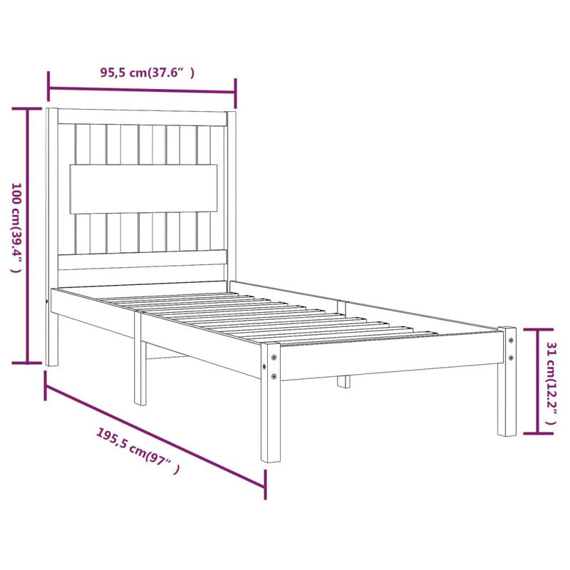 Bed Frame without Mattress White Solid Wood Single