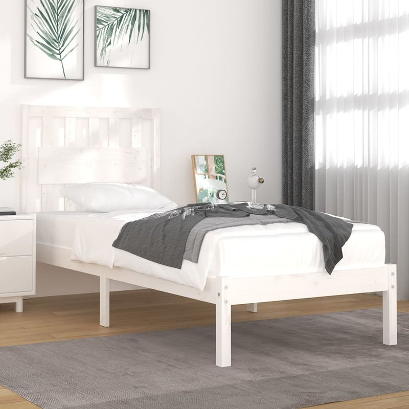 Bed Frame without Mattress White Solid Wood Single