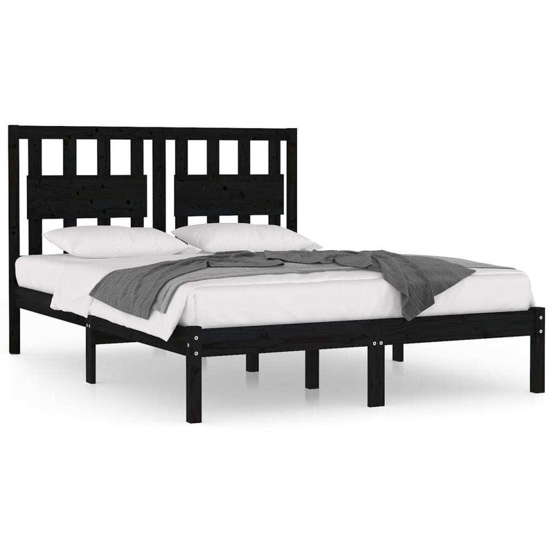 3103937  Bed Frame without Mattress Black Solid Wood 140x200 cm (810021+818574)