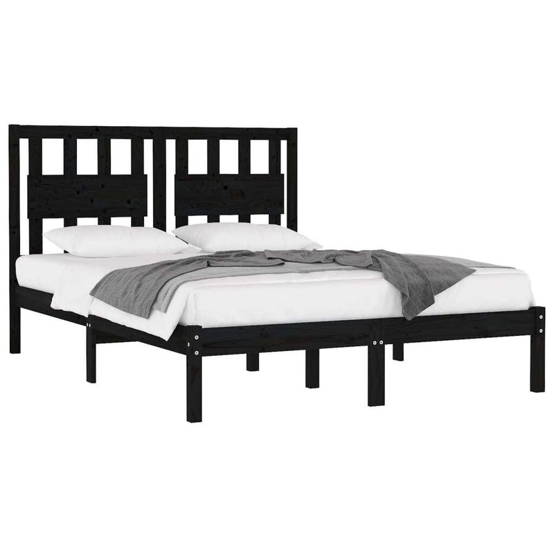 3103937  Bed Frame without Mattress Black Solid Wood 140x200 cm (810021+818574)