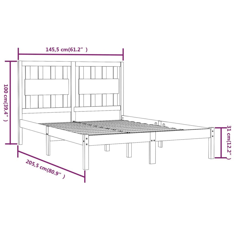 3103937  Bed Frame without Mattress Black Solid Wood 140x200 cm (810021+818574)