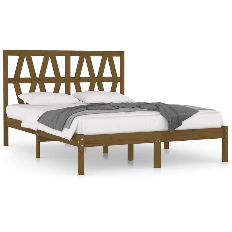 3104021  Bed Frame without Mattress Honey Brown Solid Wood 200x200 cm (810040+818643)