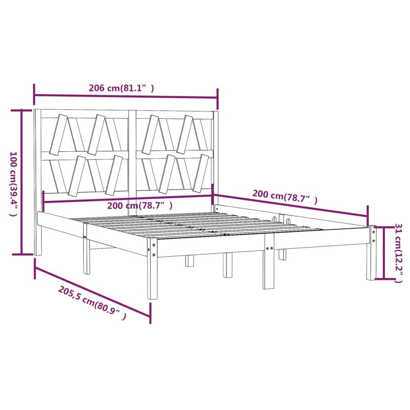 3104021  Bed Frame without Mattress Honey Brown Solid Wood 200x200 cm (810040+818643)