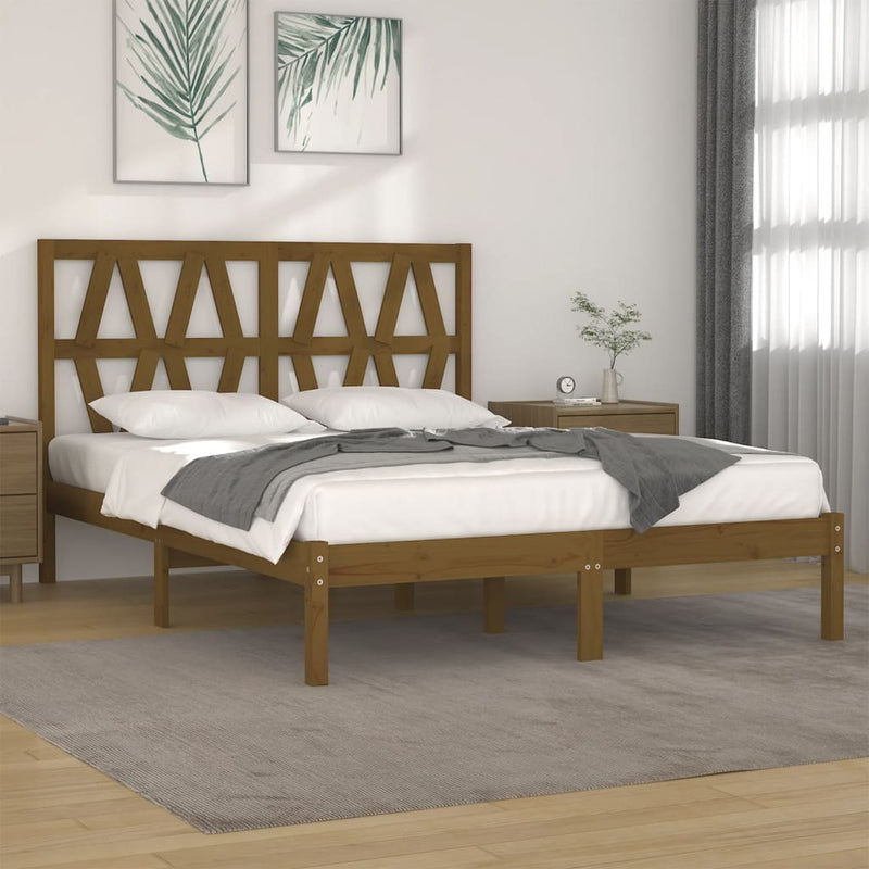 3104021  Bed Frame without Mattress Honey Brown Solid Wood 200x200 cm (810040+818643)