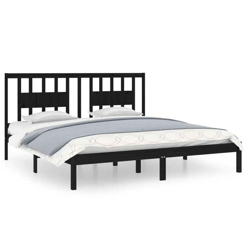 3104087  Bed Frame without Mattress Black Solid Wood 200x200 cm (810041+818694)