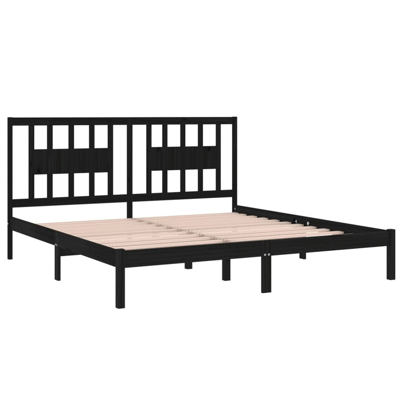 3104087  Bed Frame without Mattress Black Solid Wood 200x200 cm (810041+818694)