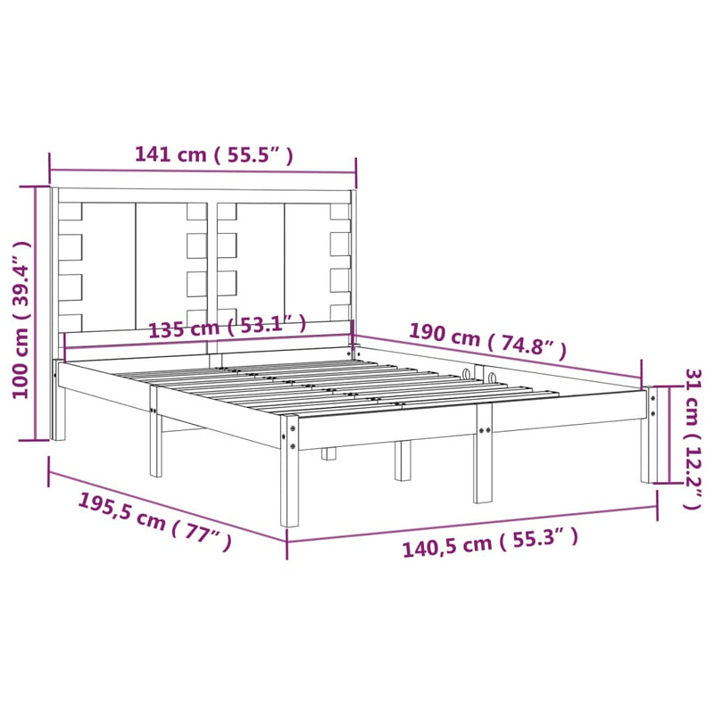 Bed Frame without Mattress White 135x190 cm Double Solid Wood