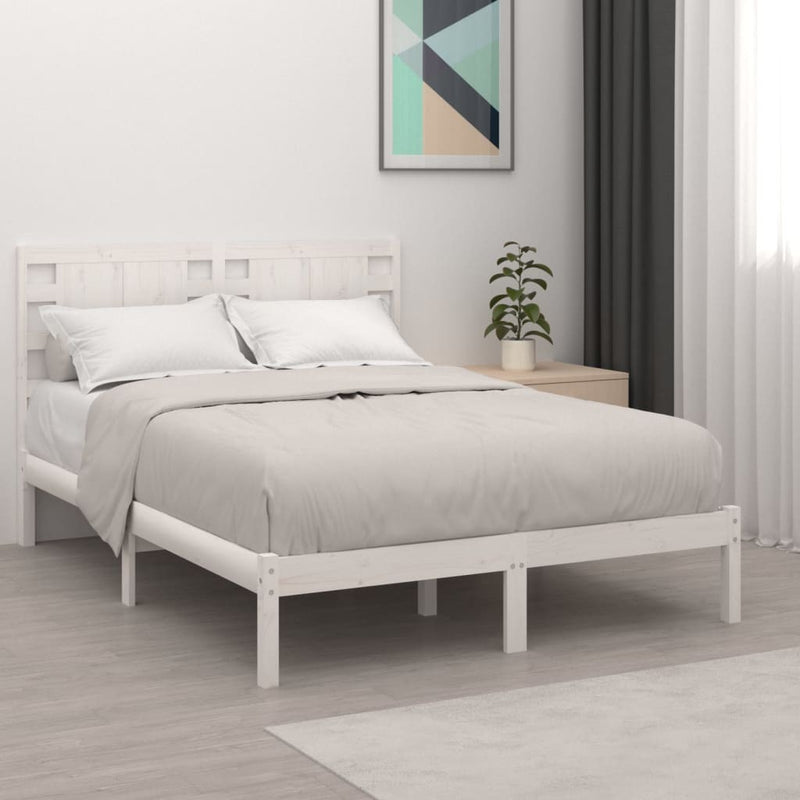 Bed Frame without Mattress White 135x190 cm Double Solid Wood