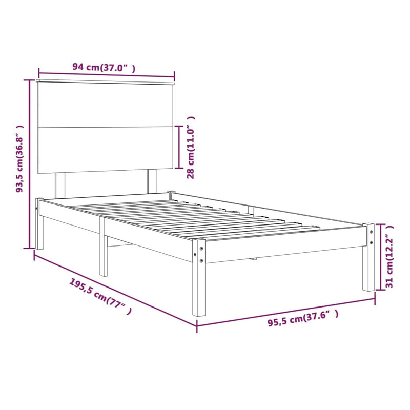 Bed Frame without Mattress White 90x190 cm Single Solid Wood