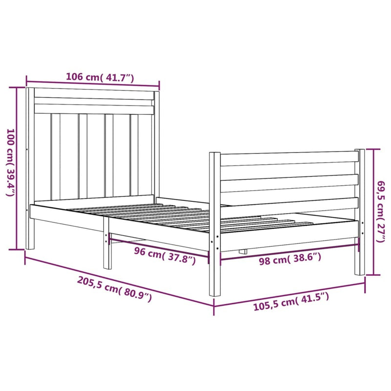 Bed Frame without Mattress White 100x200 cm Solid Wood