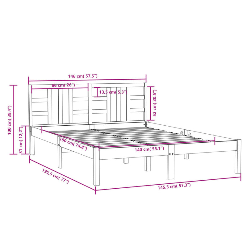 Bed Frame without Mattress White 140x190 cm Solid Wood