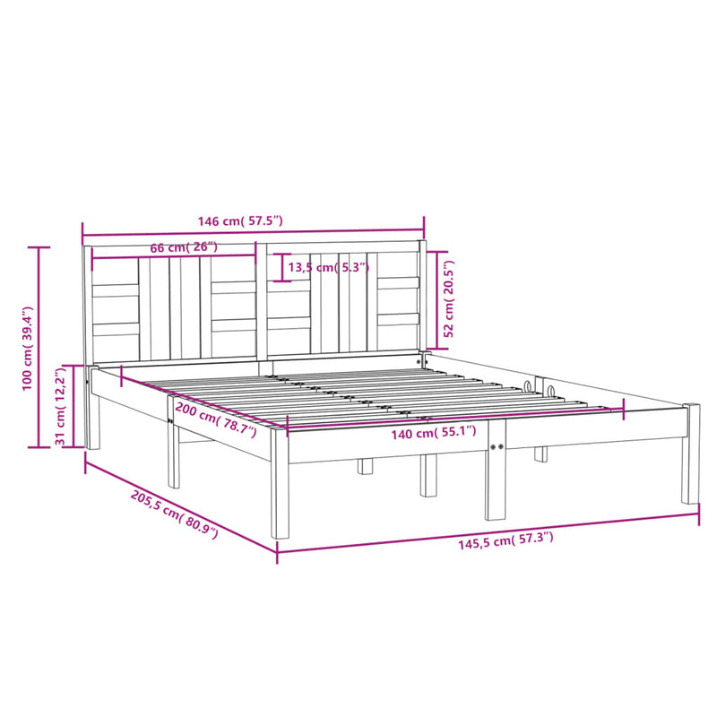 Bed Frame without Mattress Black 140x200 cm Solid Wood