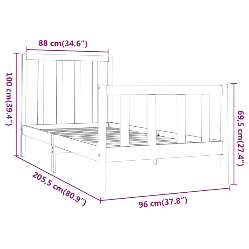 Bed Frame without Mattress 90x200 cm Solid Wood Pine