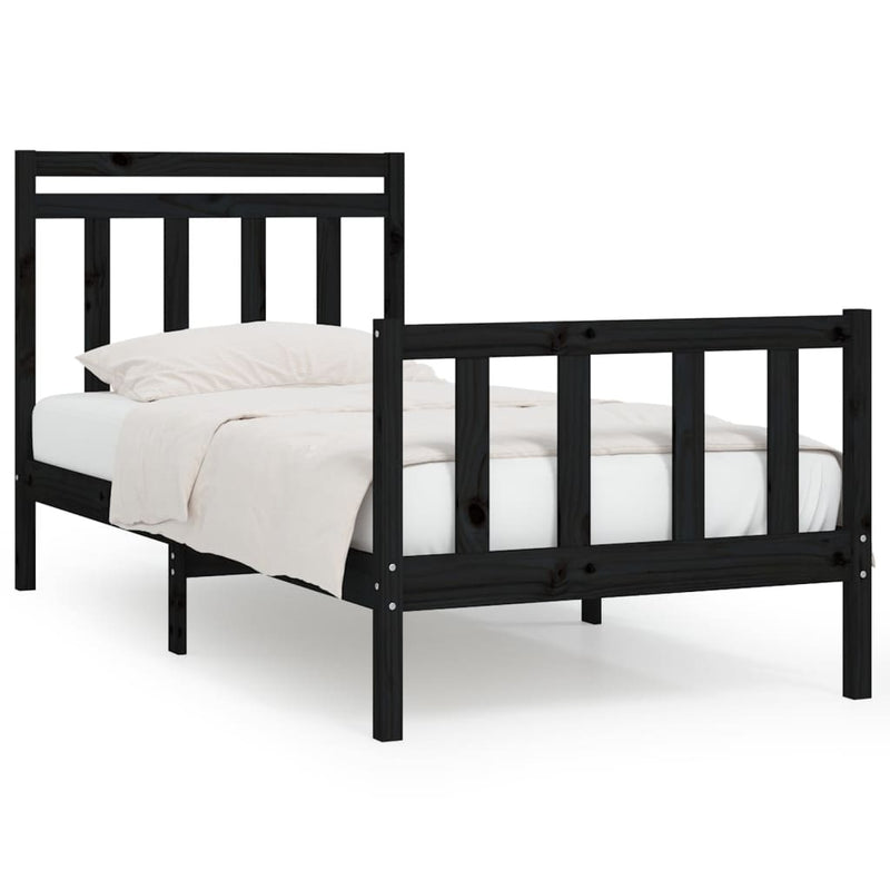 Bed Frame without Mattress Black Solid Wood Pine 100x200 cm