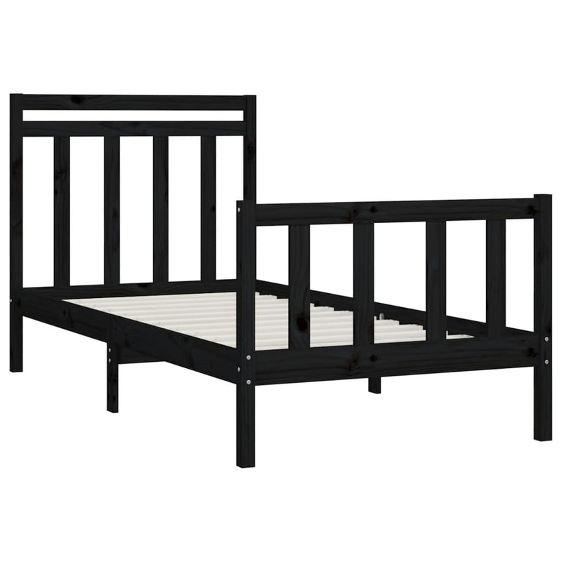 Bed Frame without Mattress Black Solid Wood Pine 100x200 cm