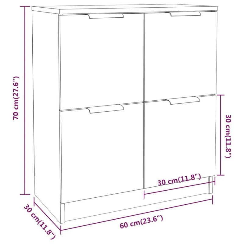 Sideboards 2 pcs Concrete Grey 60x30x70 cm Engineered Wood