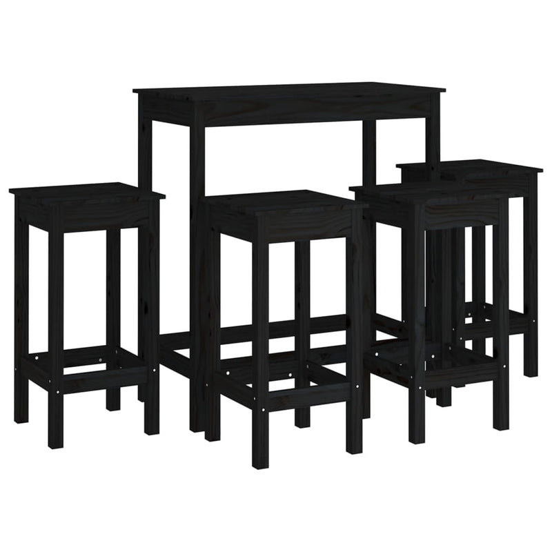 5 Piece Bar Set Black Solid Wood Pine