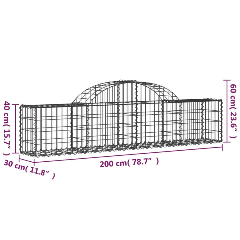 Arched Gabion Baskets 25 pcs 200x30x40/60 cm Galvanised Iron