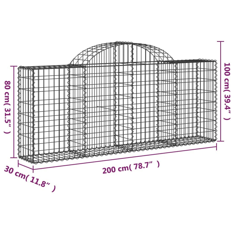 Arched Gabion Baskets 14 pcs 200x30x80/100 cm Galvanised Iron