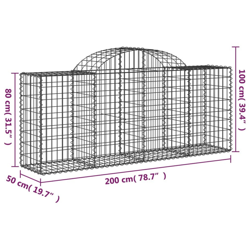 Arched Gabion Baskets 12 pcs 200x50x80/100 cm Galvanised Iron