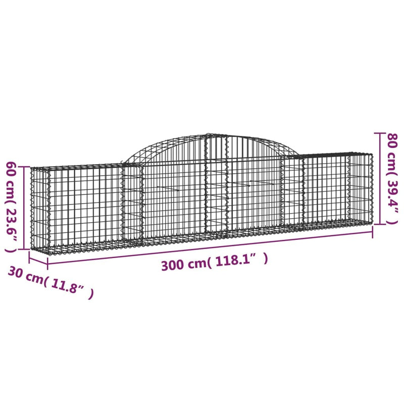 Arched Gabion Baskets 6 pcs 300x30x60/80 cm Galvanised Iron